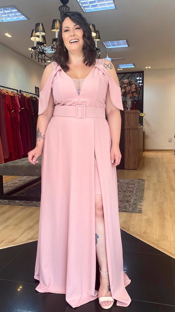 vestido longo liso rose