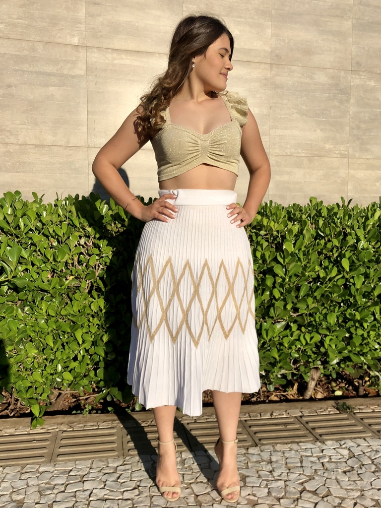 saia midi lurex plissada
