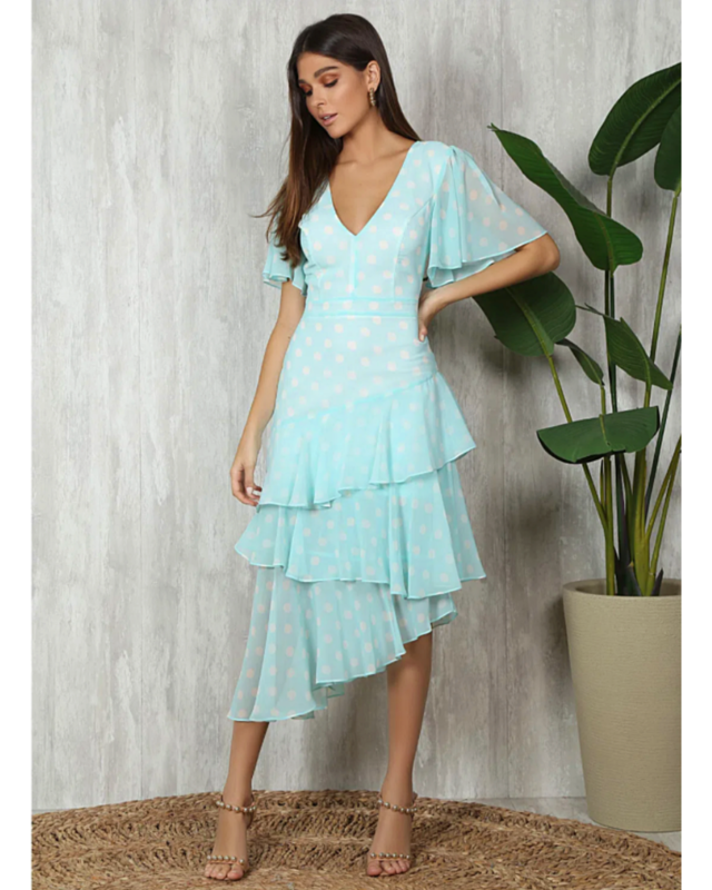 vestido midi azul turquesa