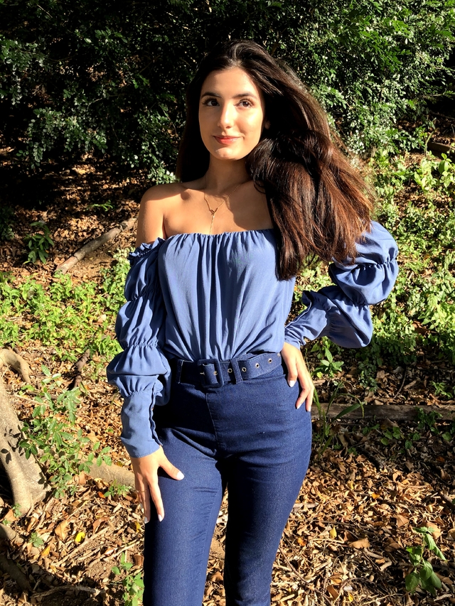 blusa ciganinha jeans manga longa