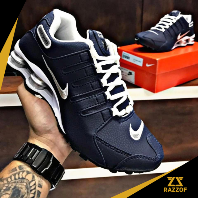 nike shox nz prata e azul