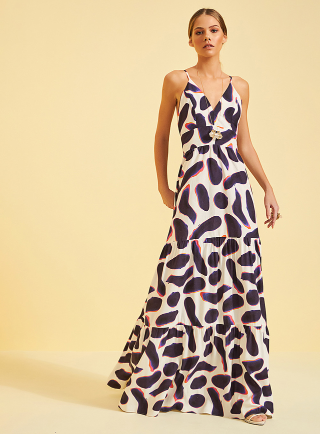 vestido longo de linho estampado