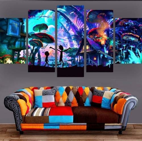 Quadros Decorativos Mosaico Rick E Morty 5 Pecas 128x60
