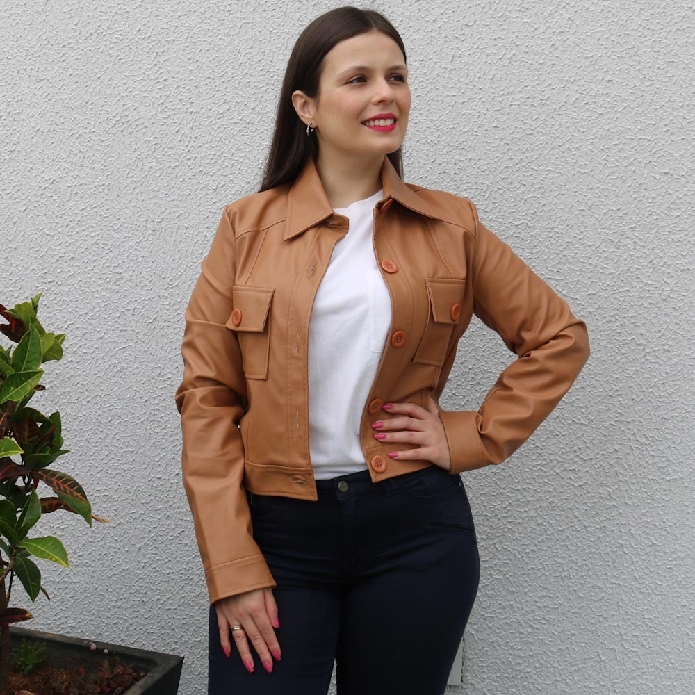 jaqueta couro caramelo feminina