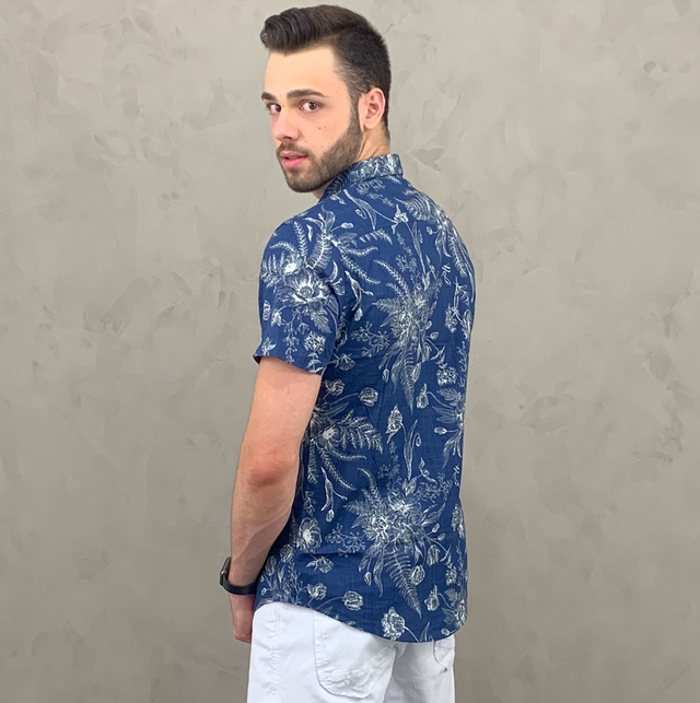 camisa estampada masculina manga curta