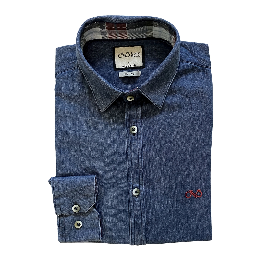 camisa jeans azul escuro
