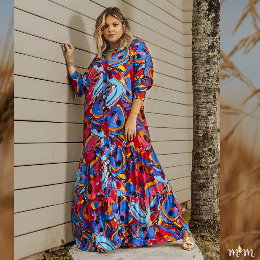 vestido longo colorido