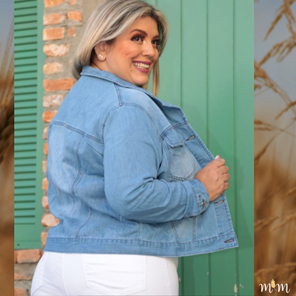 jaqueta jeans branca plus size