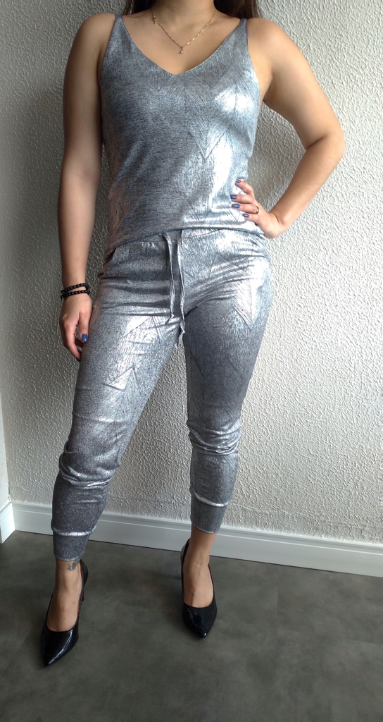 calça jogger prata