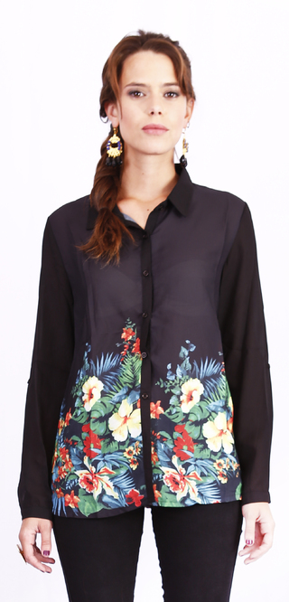 camisa negra flowers