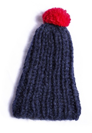 gorro pompon azul y rojo