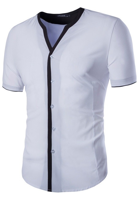 camisa de manga corta y sin cuello