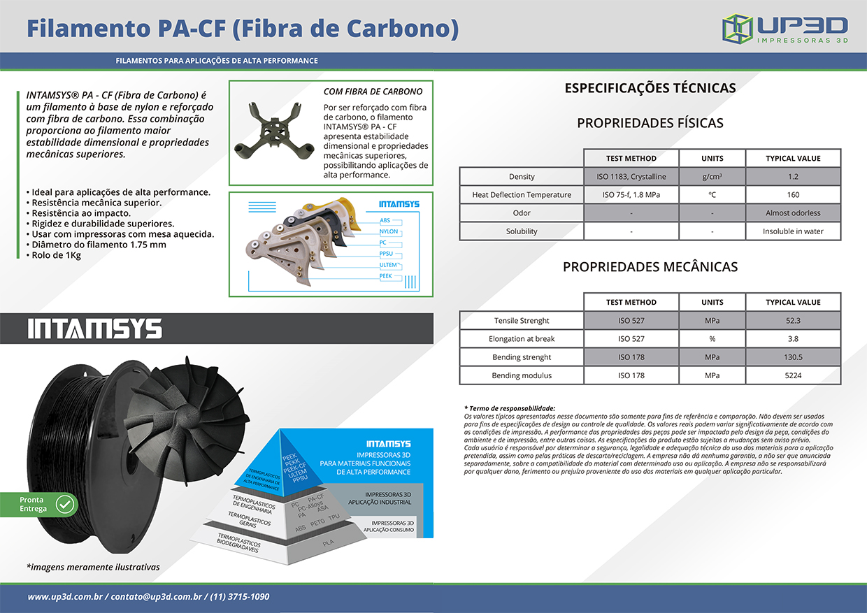 Filamento PA com Fibra de Carbono Intamsys para Impressão 3D Premium