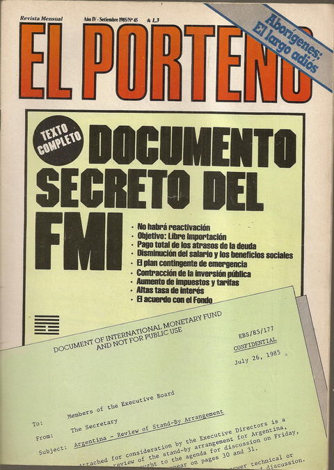 Revista El Porteño N° 45 Septiembre 1985 Alberto Olmedo FMI Guattari Enrique Symns Teatro Abierto