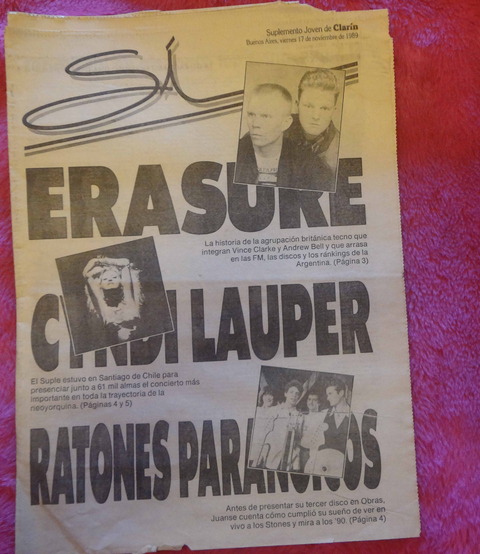 Suplemento SI de Clarín 17 de Noviembre de 1989 - Erasure - Cindy Lauper - Los Ratones Paranoicos