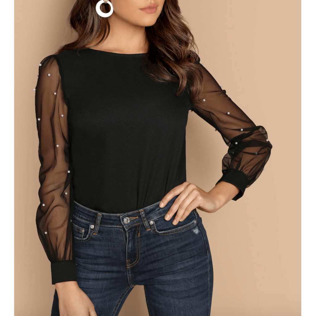 Blusa transparente con detalles en perlas - RTML332