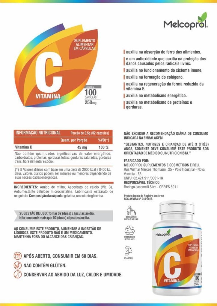 Vitamina C | 100 cápsulas 250mg | Melcoprol