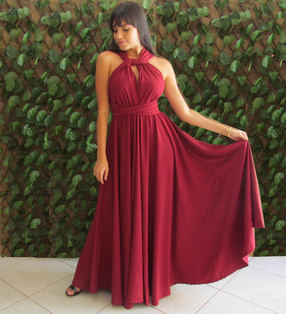 vestido versatil marsala