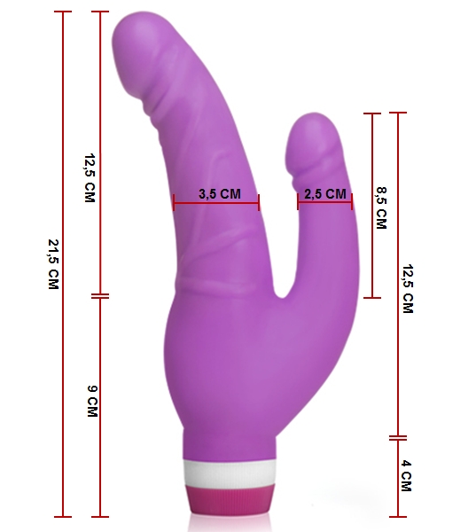 Medidas Pênis Morfeu Duplo com Vibrador cor Lilás - Linha Deuses Gregos