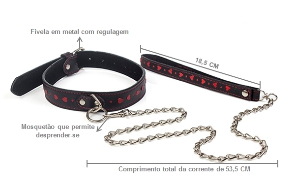 Dimensões da Coleira em Couro e Guia Heart