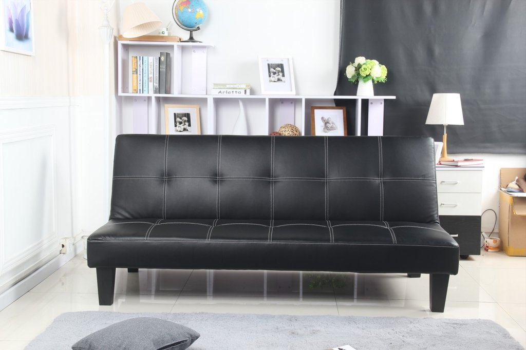 Futon Negro Modelo Napa Madera Sofa de 3 cuerpos/ Cama de 1 Plaza