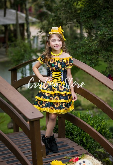 vestido caipira girassol