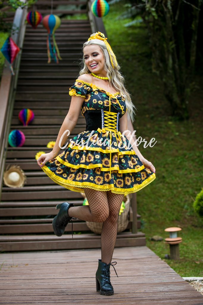 vestido caipira girassol