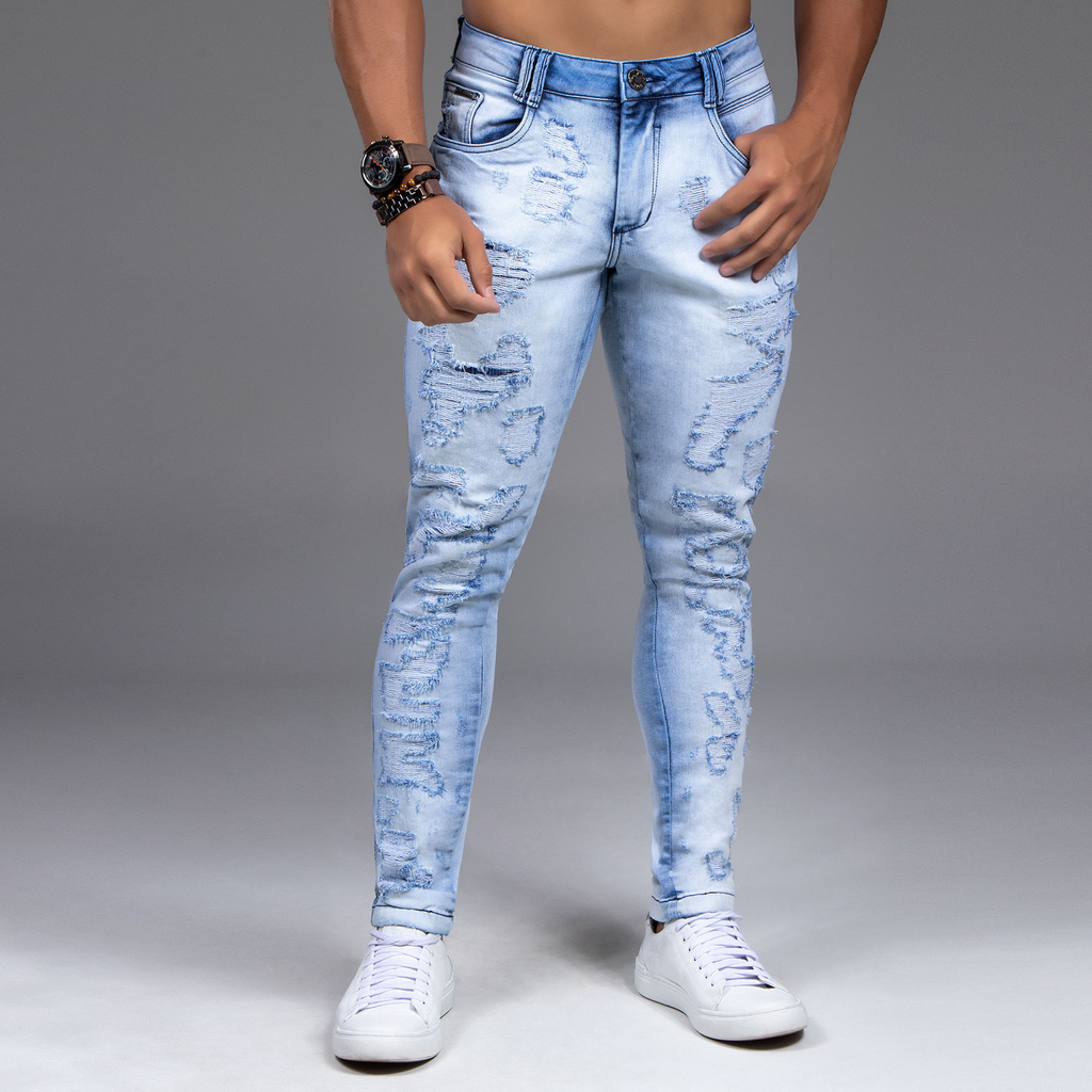 calças jeans masculinas destroyed