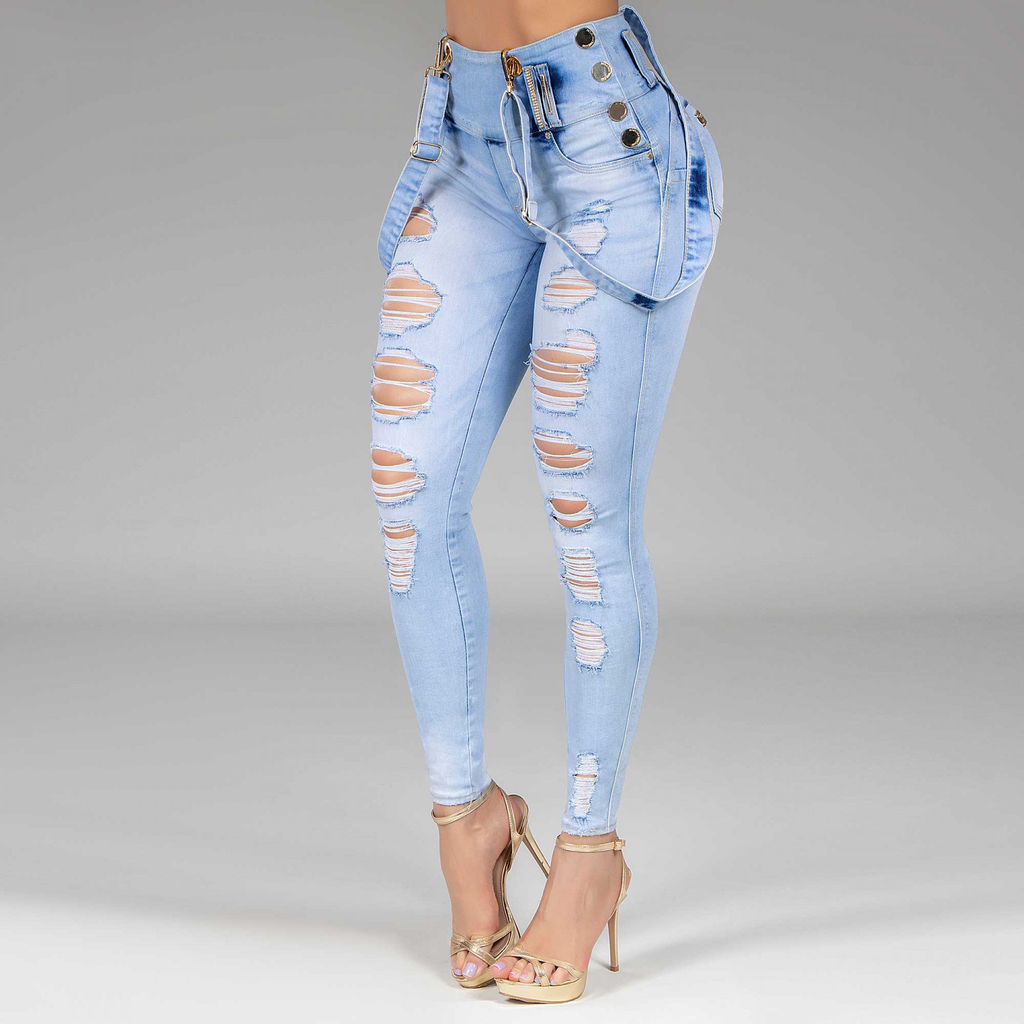 calça flare com suspensorio