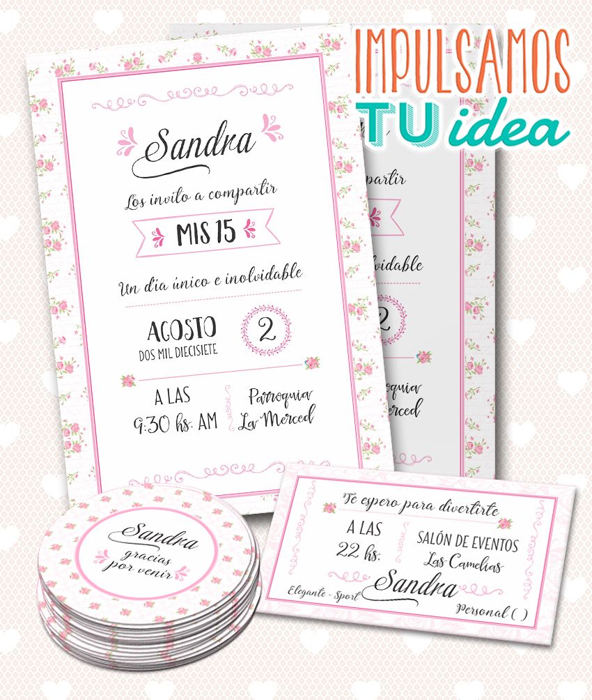 Tarjeta de quince con personal y topper para imprimir