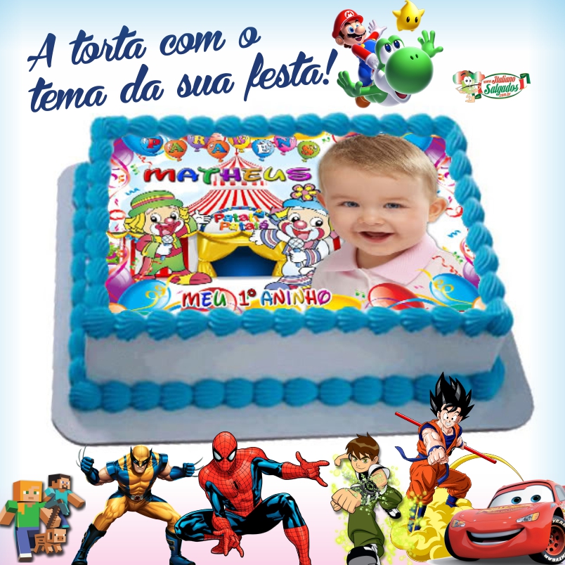 Masculino - Torta com Papel de Arroz - Tema da sua festa