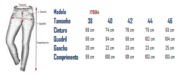 tabela de medidas calças sawary