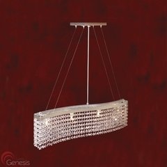Lustre alongado com cristais, ideal para mesas de jantar elegantes.