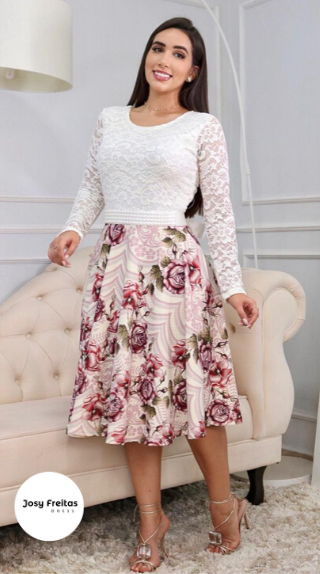 vestido midi branco manga longa