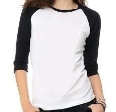 camiseta raglan branca e preta
