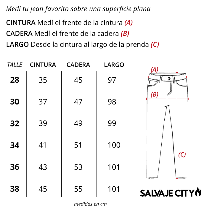 Tabla de talles jean