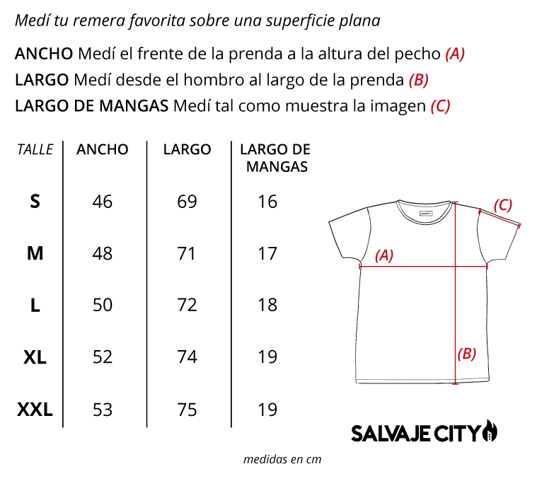 Tabla de talles remeras estampadas
