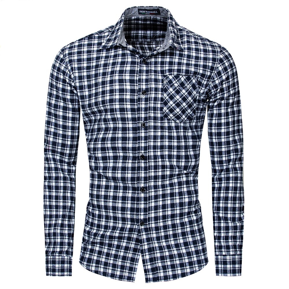 Camisa Casual Marshall Xadrez Manga Longa Branca Preta