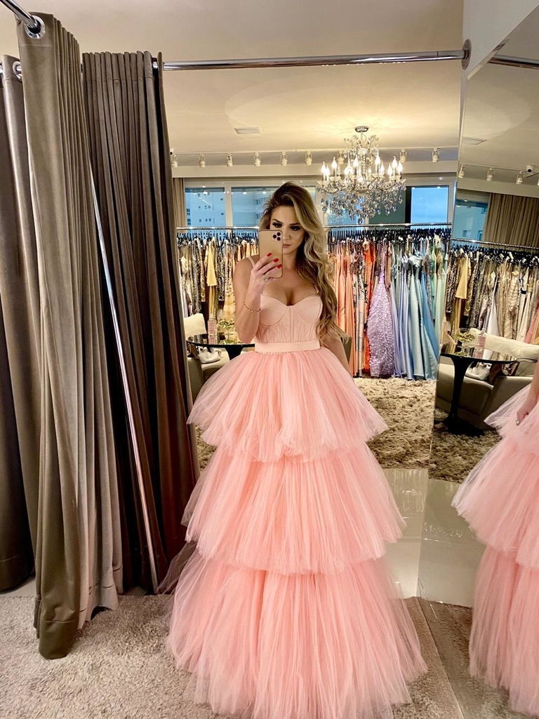 vestido tule rosa