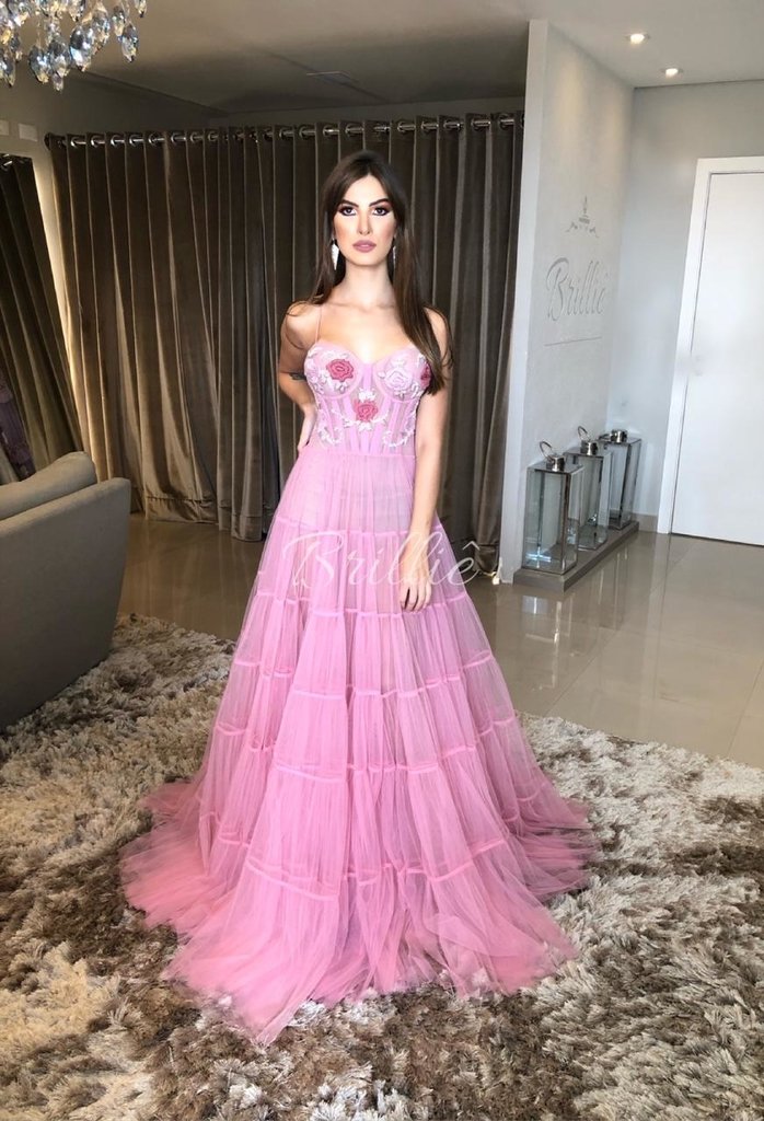 vestido tule rosa