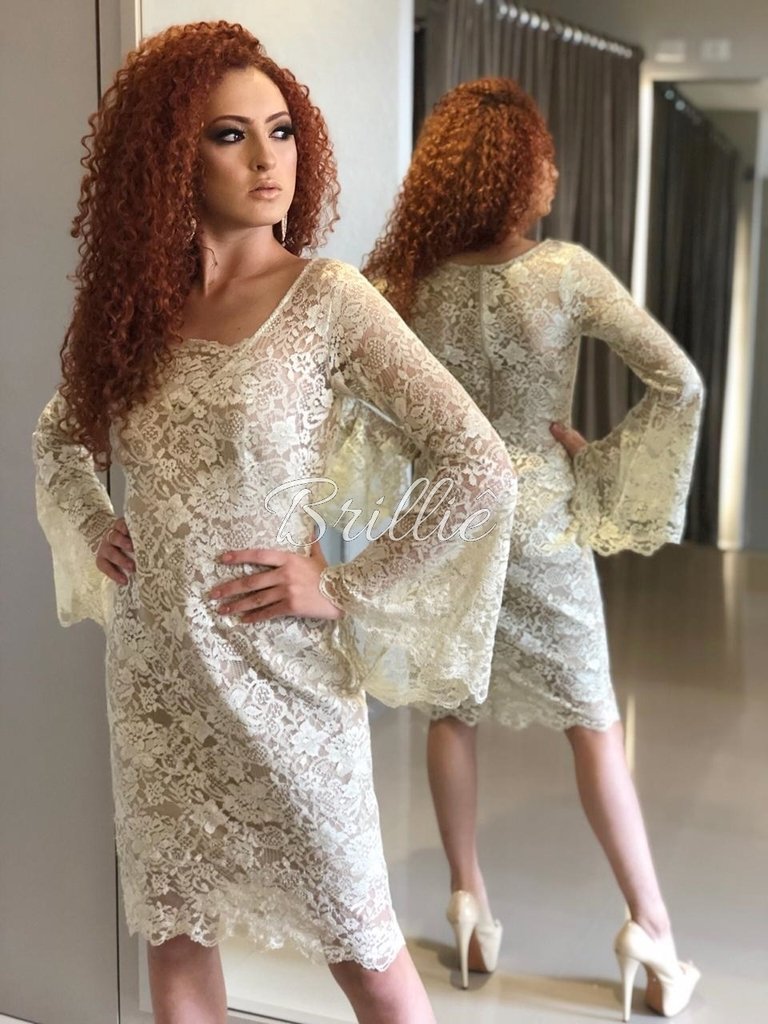 vestido manga longa flare