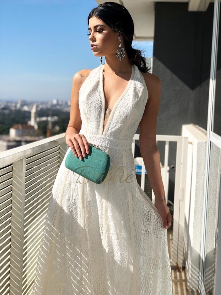 vestido midi branco renda