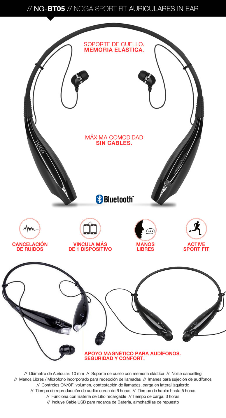 Auriculares Noga Sport FIT Bluetooth NG-BT05 | Pc Shop
