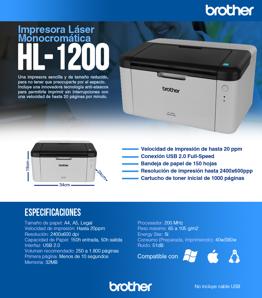 audible Sombreado suma Impresora Laser Brother HL-1200 | Pc Shop