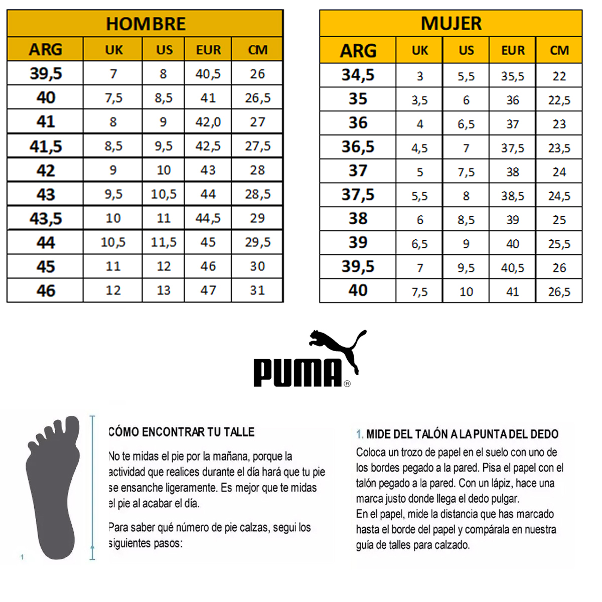 Tabla Calzado