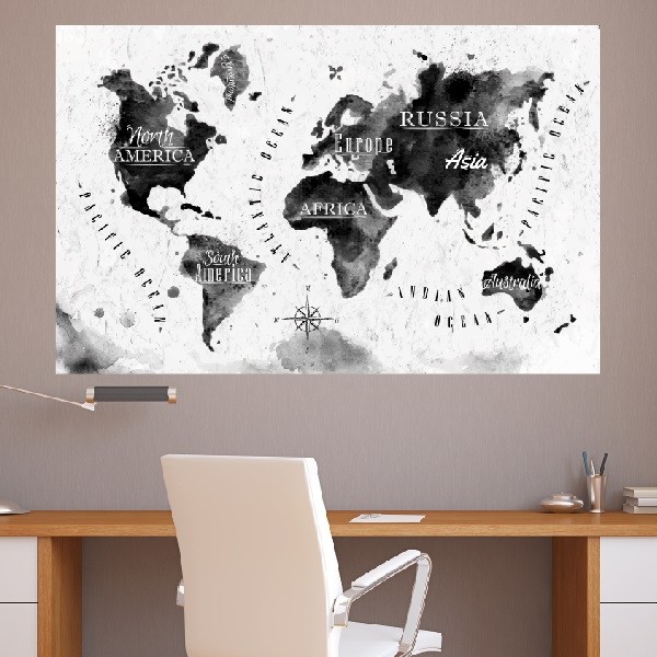 Adesivo de Parede Mapa Mundi Preto e Branco Armario Translation ~ Adesivo de Parede Mapa Mundi Preto e Branco