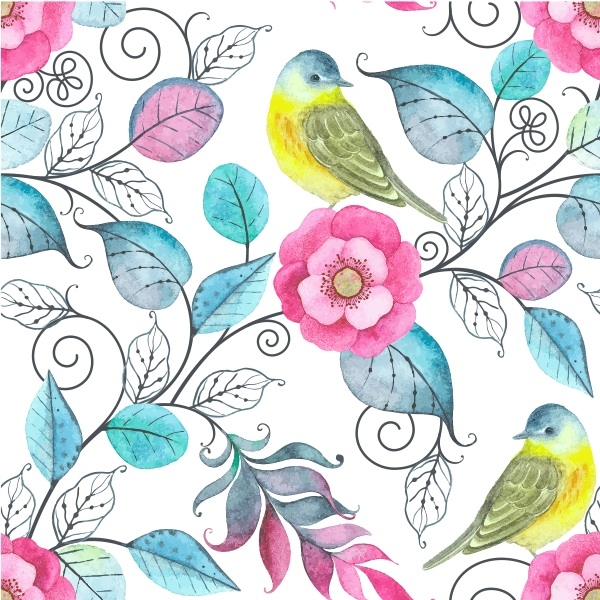 Papel de Parede Adesivo Flores com Pássaros Aparador Em Mdf ~ Papel de Parede Adesivo Flores com Pássaros