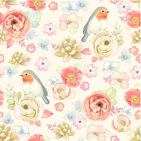 Papel de Parede Adesivo Pássaros e Flores Delicadas Aparador Em Mdf ~ Papel de Parede Adesivo Pássaros e Flores Delicadas