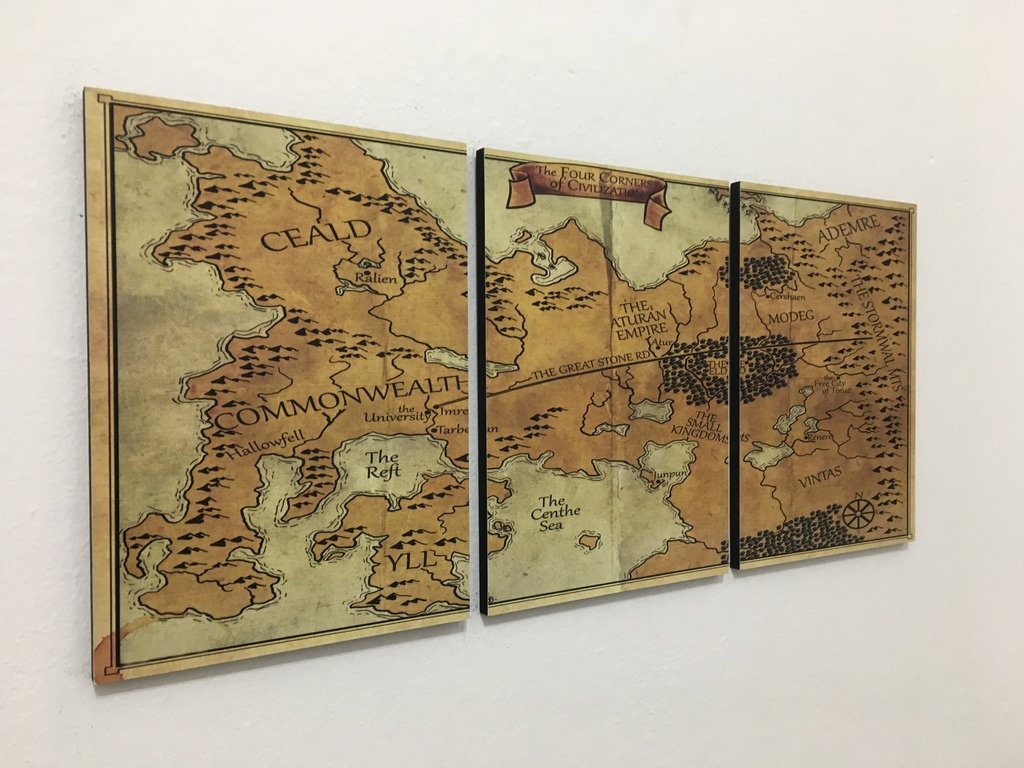Cuadros - Tríptico Mapa Crónica del Asesino de Reyes (El Nombre del Viento)
