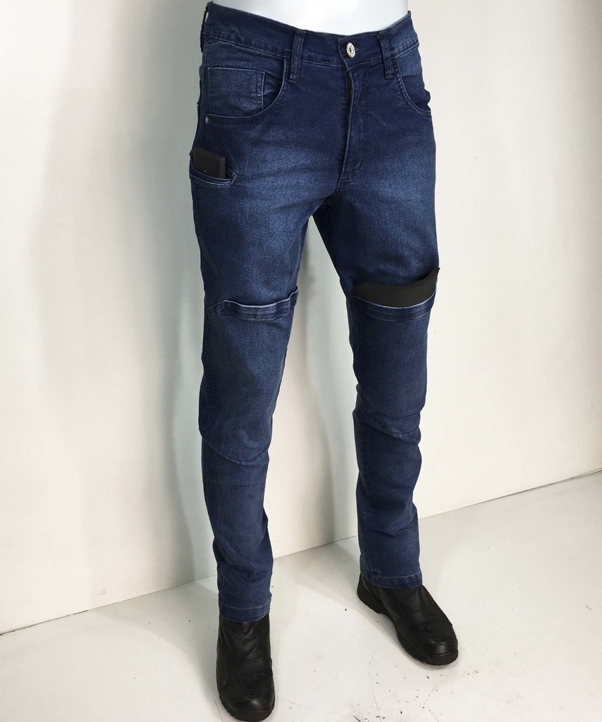 Calça Jeans Azul Masculino Proteção Moto Joelheira Quadril
